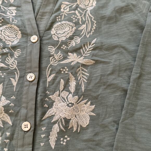 Soft Surroundings Spring Thaw Button Down Embroidered Tunic Shirt, Soft Olive M - Picture 3 of 10